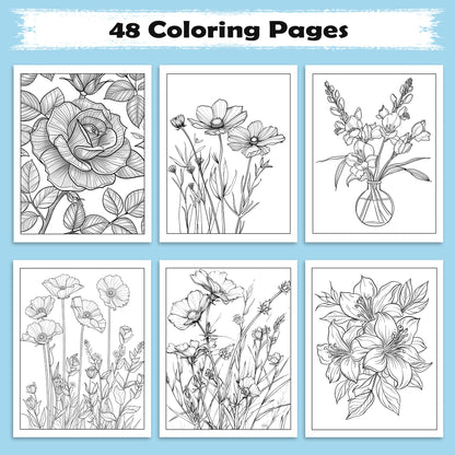 Blossom Dreams Coloring Pages – 48 Pages – Floral Wonderland Art, Beautiful Flowers, Nature Designs – For Adults