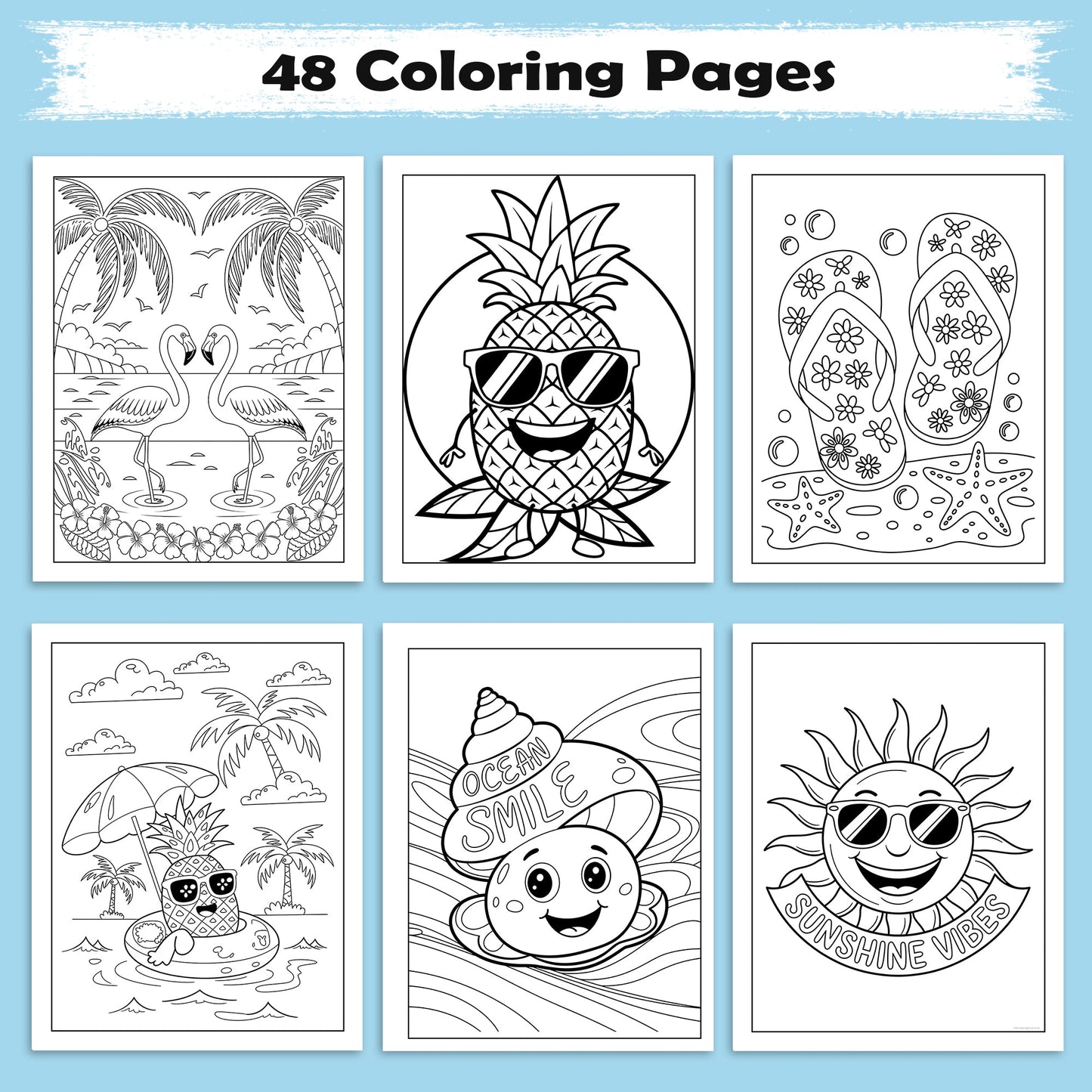 Aloha Adventures Coloring Pages – 48 Cute Beach & Ocean Scenes for Kids