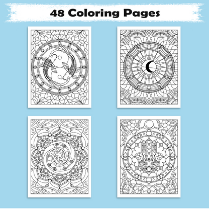 Sacred Window Mandalas – Mandala Coloring Pages – 48 Pages – Bold, Geometric, Stained Glass Style – For Adults