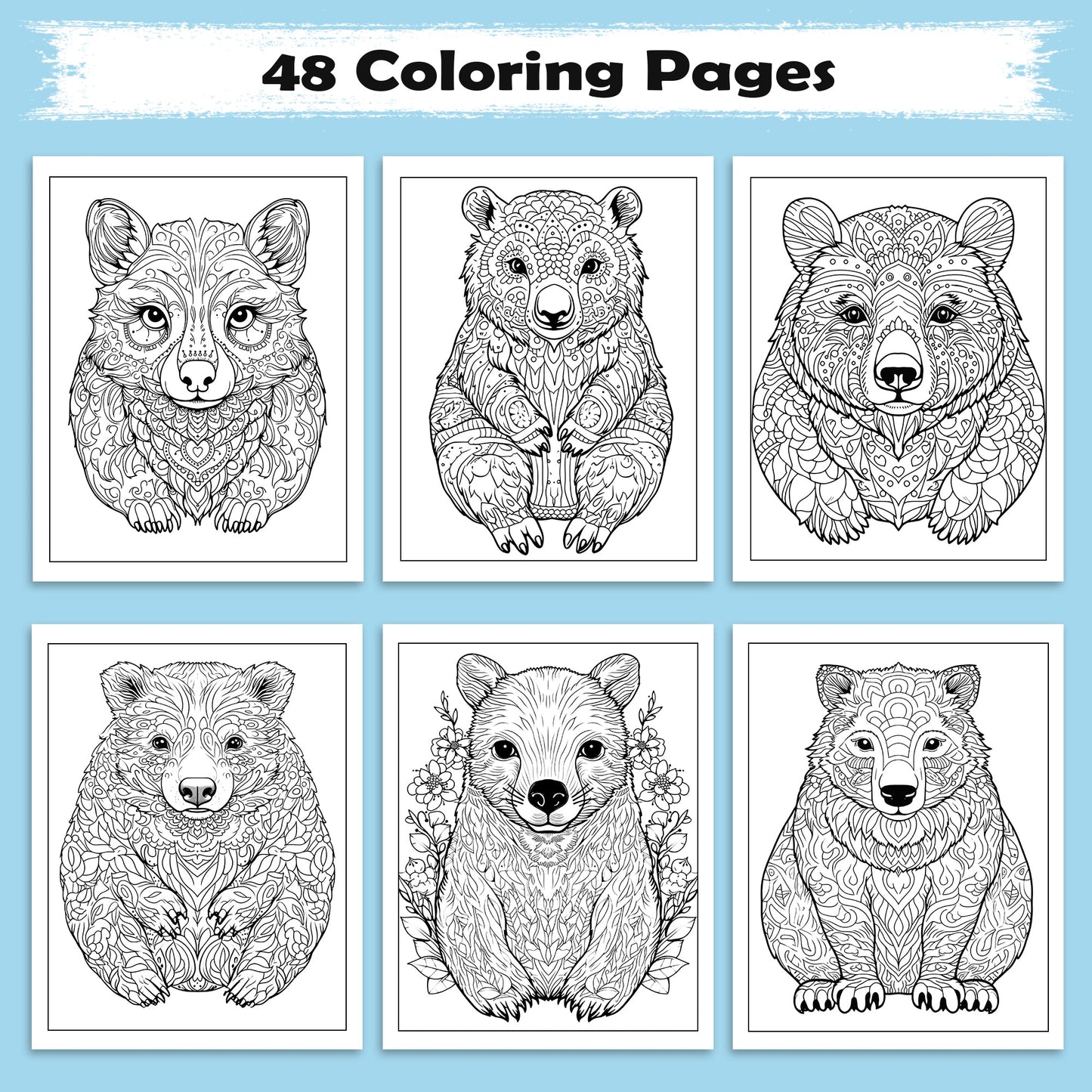 Mystic Bear Coloring Pages – 48 Mandala Animal Designs for Adults