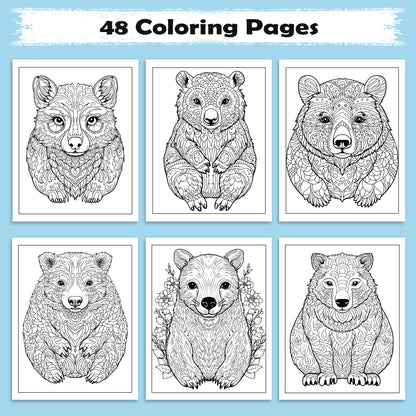 Mystic Bear Coloring Pages – 48 Mandala Animal Designs for Adults