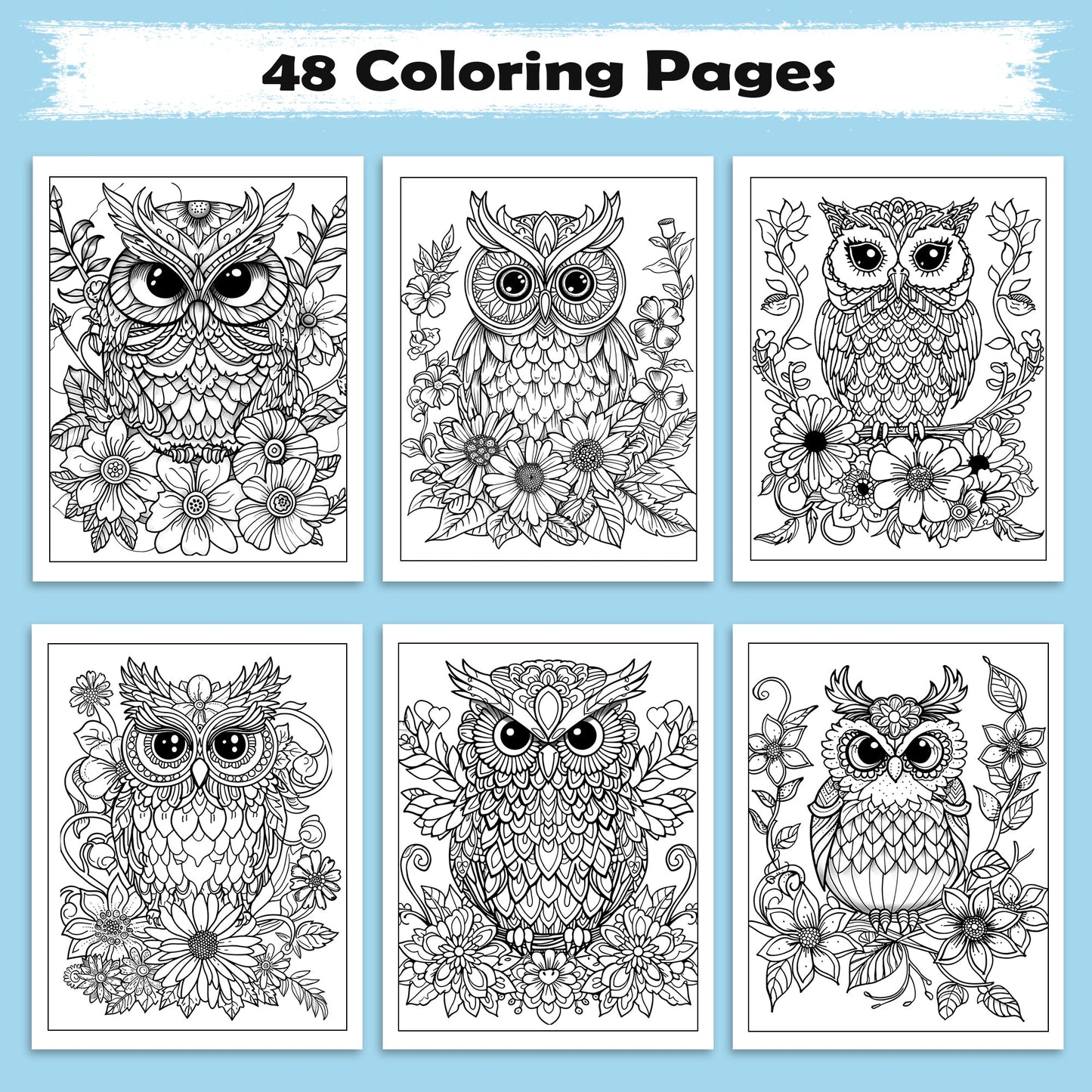 Floral Owls Coloring Pages – 48 Mandala-Inspired Bird Designs for Adults