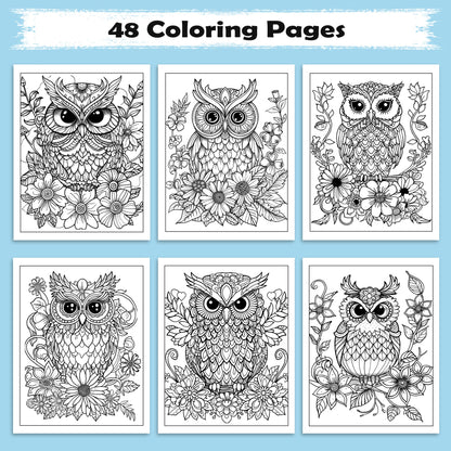 Floral Owls Coloring Pages – 48 Mandala-Inspired Bird Designs for Adults