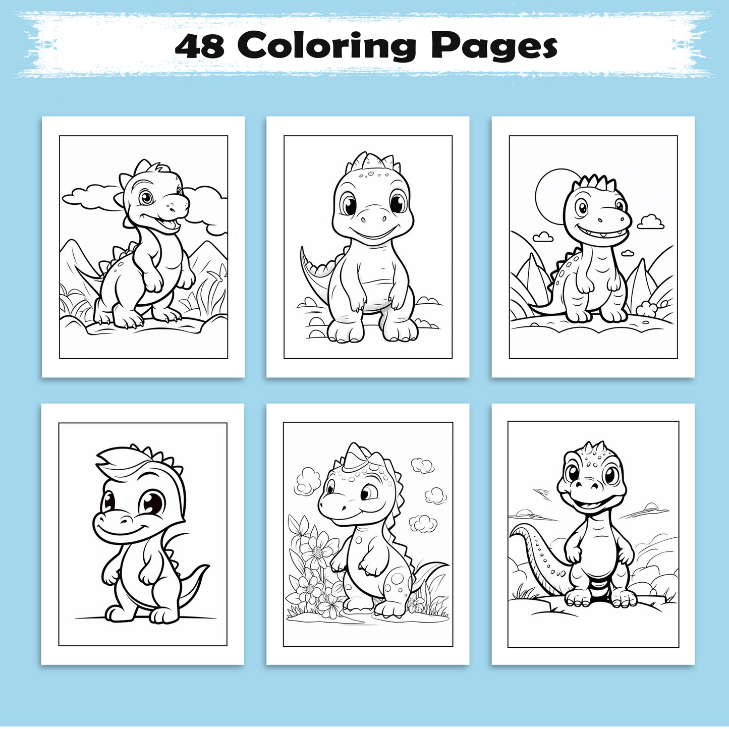Baby Dinos at Play Coloring Pages – 48 Adorable Prehistoric Moments – For Kids