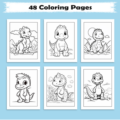 Baby Dinos at Play Coloring Pages – 48 Adorable Prehistoric Moments – For Kids