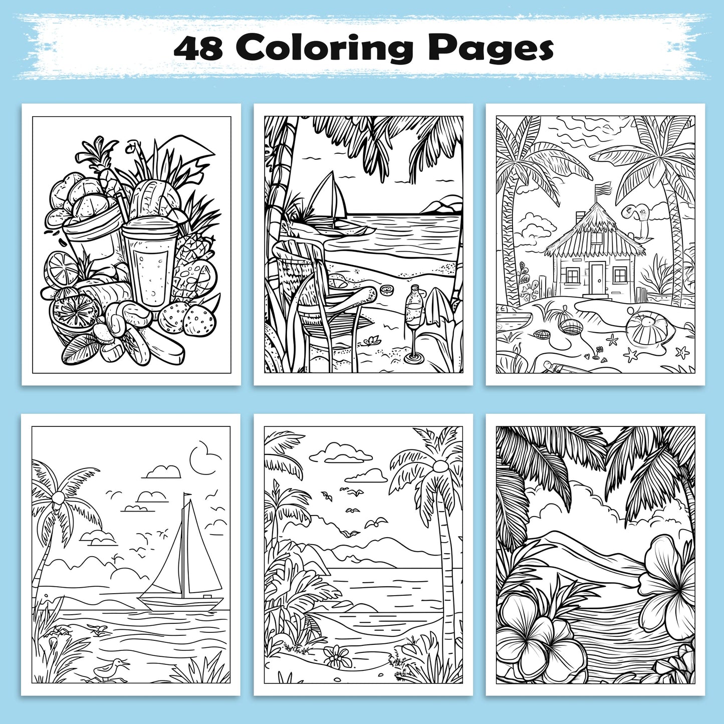 Hawaii Vibes Coloring Pages – 48 Fun and Scenic Beach Designs for Adults