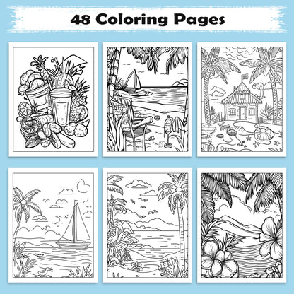 Hawaii Vibes Coloring Pages – 48 Fun and Scenic Beach Designs for Adults