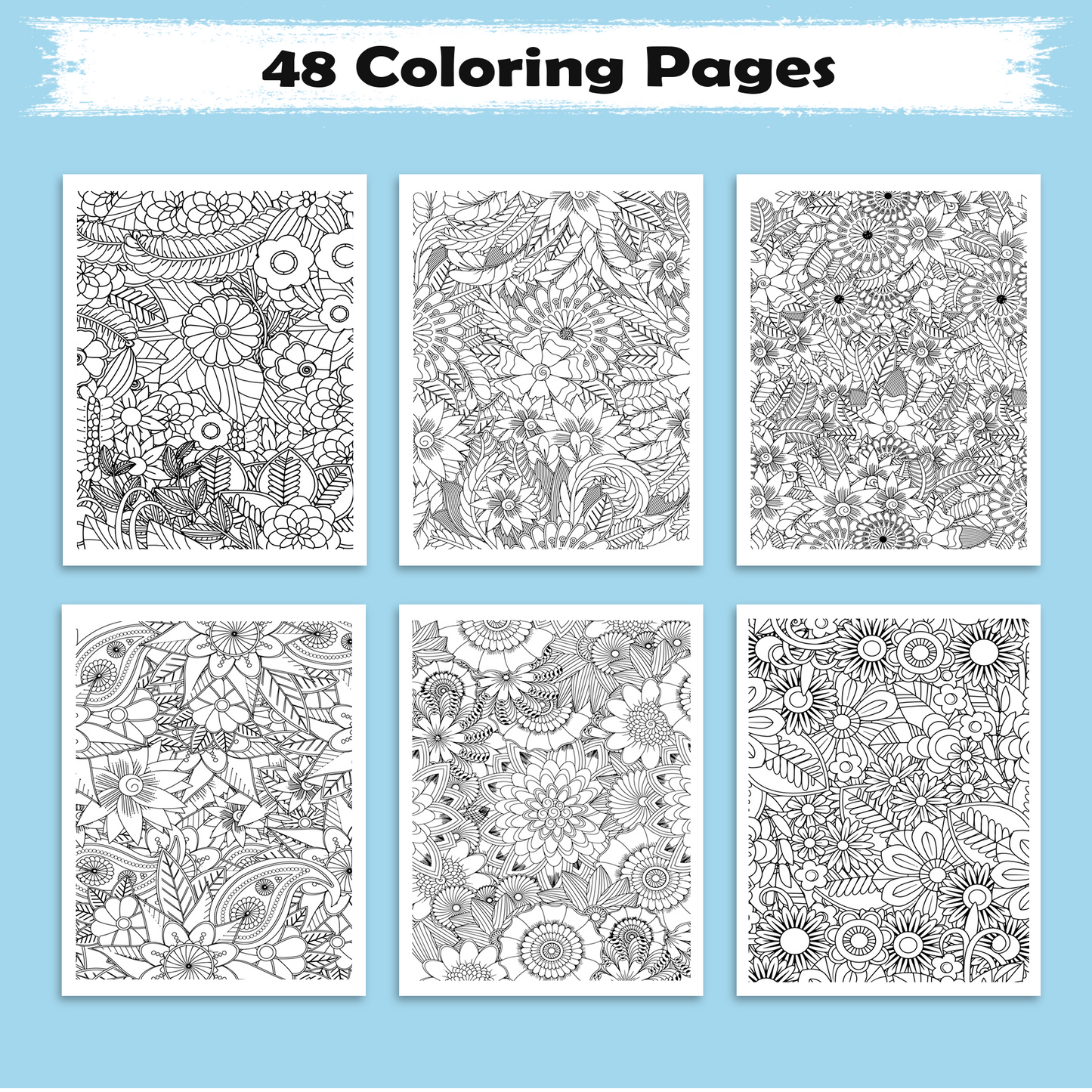 Floral Maze Coloring Pages – 48 Intricate Flower Pattern Designs for Adults
