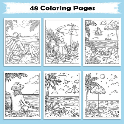 Hawaii Chill Vibes Coloring Pages – 48 Relaxing Summer Scenes for Adults