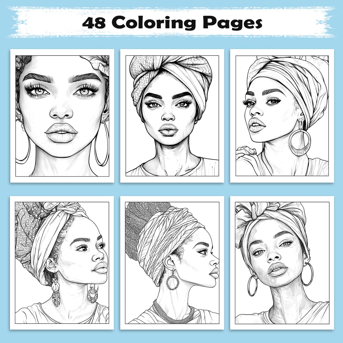 Queens of Color Coloring Pages – 48 Pages – Bold & Beautiful Black Girl Portraits – For Adults