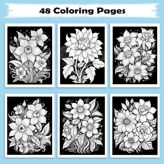 Twilight Petals Coloring Pages – 48 Elegant Night Flowers for Adults