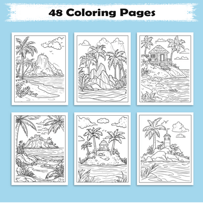 Hawaiian Secrets by the Sea – Hawaii Coloring Pages – 48 Pages – Serene Beaches, Ocean Views, Tropical Calm – For Adults