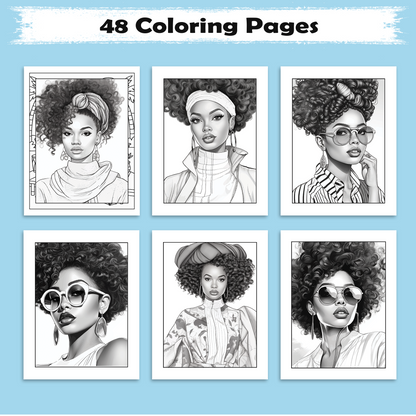 Bold & Beautiful Coloring Pages – 48 Stunning Black Girl Designs for Kids – Afro Hair, Headwraps & Big Style