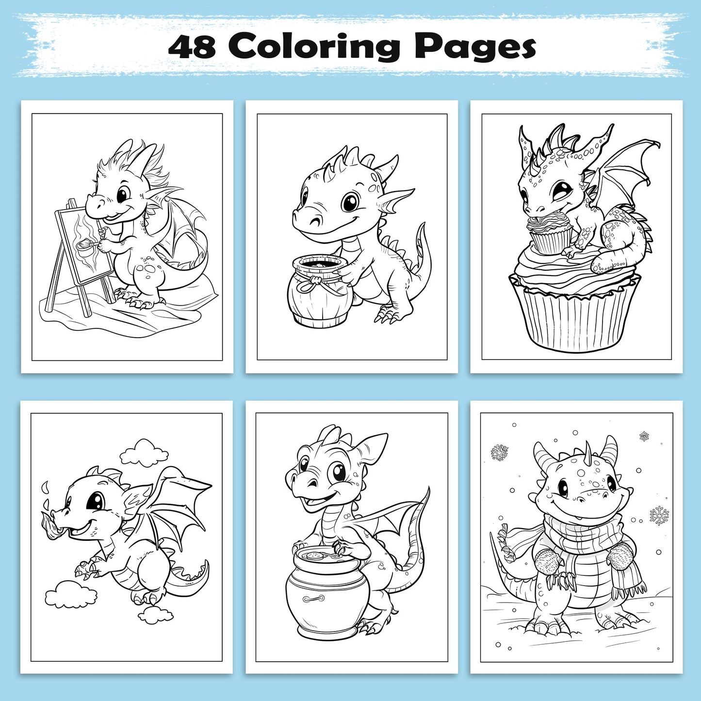 Kawaii Dinosaur World – Cute Dino Adventure Coloring Pages – 48 Pages – Magical, Fun, Easy to Color – For Kids