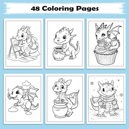 Kawaii Dinosaur World – Cute Dino Adventure Coloring Pages – 48 Pages – Magical, Fun, Easy to Color – For Kids