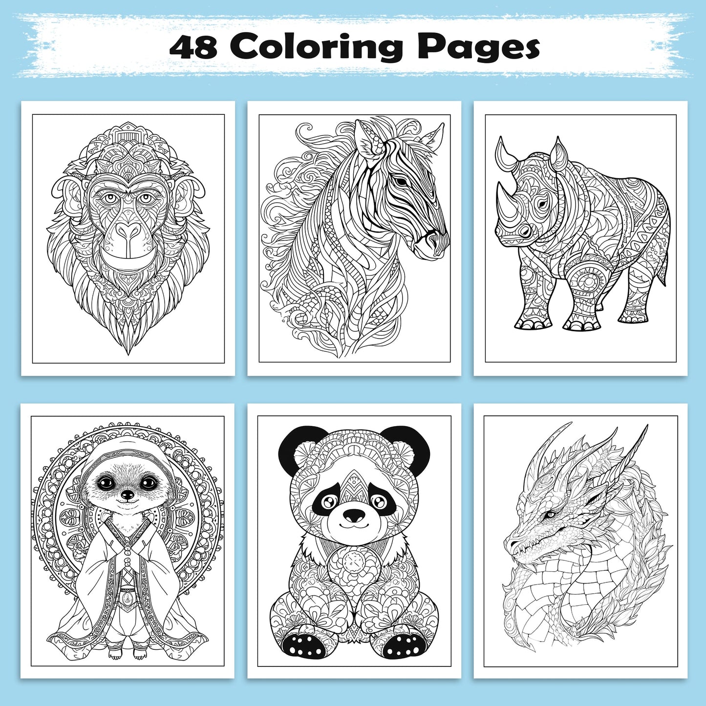 Mandala Animal Kingdom Coloring Pages – 48 Intricate Wildlife Designs for Adults