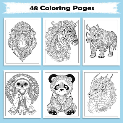 Mandala Animal Kingdom Coloring Pages – 48 Intricate Wildlife Designs for Adults