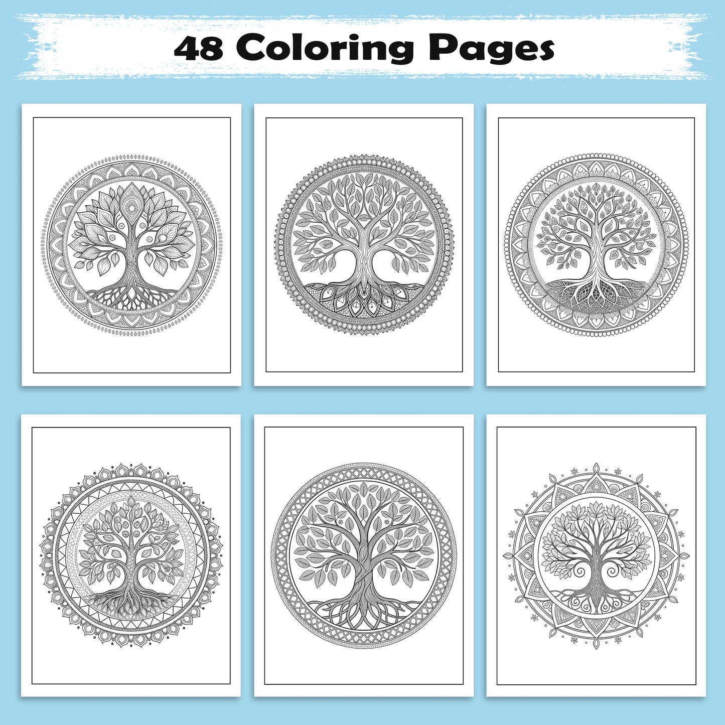 Mandala Forest – Tree Mandala Coloring Pages – 48 Pages – Detailed, Spiritual, Symmetrical Patterns – For Adults