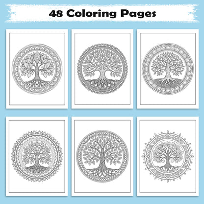 Mandala Forest – Tree Mandala Coloring Pages – 48 Pages – Detailed, Spiritual, Symmetrical Patterns – For Adults