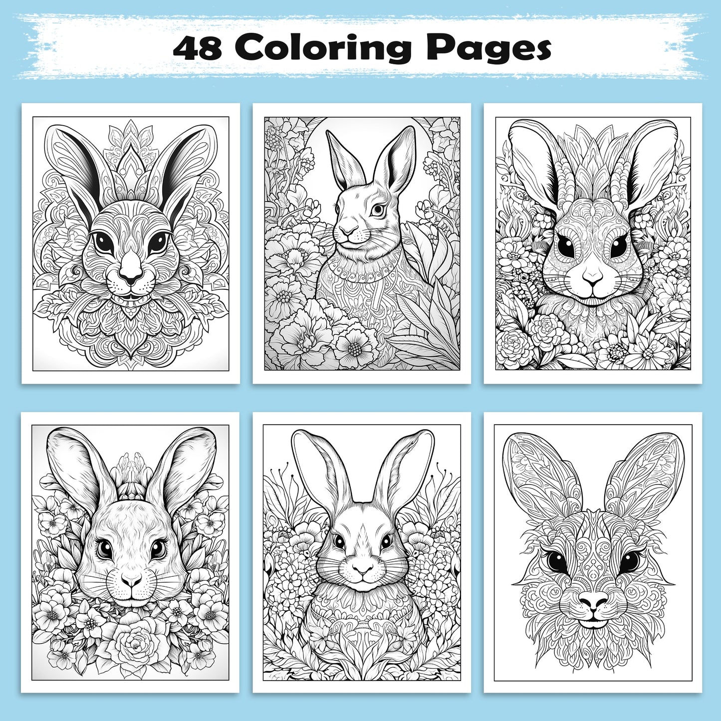Royal Rabbit Mandalas Coloring Pages – 48 Detailed Animal Mandalas for Adults
