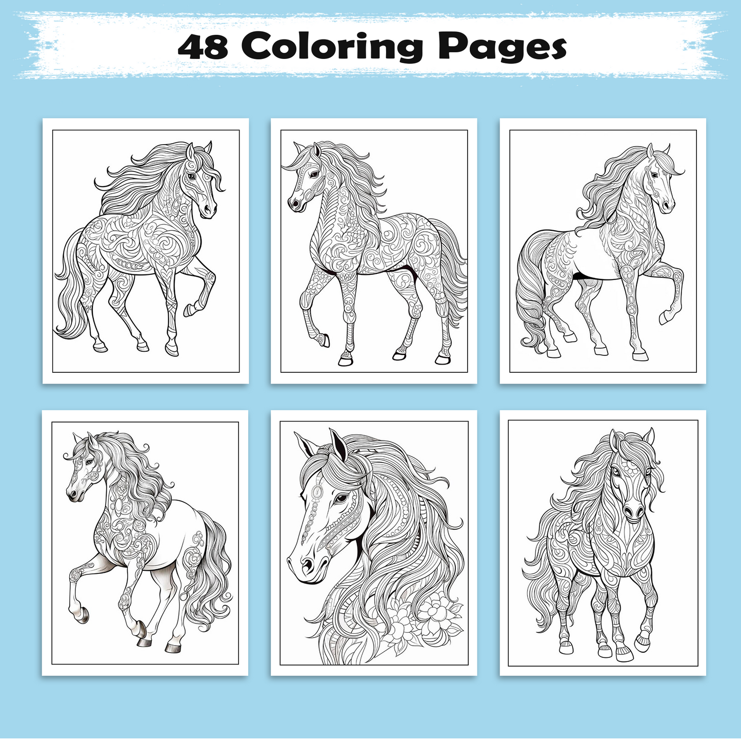 Mystic Horse Mandalas – Mandala Coloring Pages – 48 Pages – Intricate Patterns, Calm Energy – For Adults