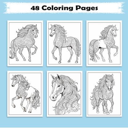 Mystic Horse Mandalas – Mandala Coloring Pages – 48 Pages – Intricate Patterns, Calm Energy – For Adults