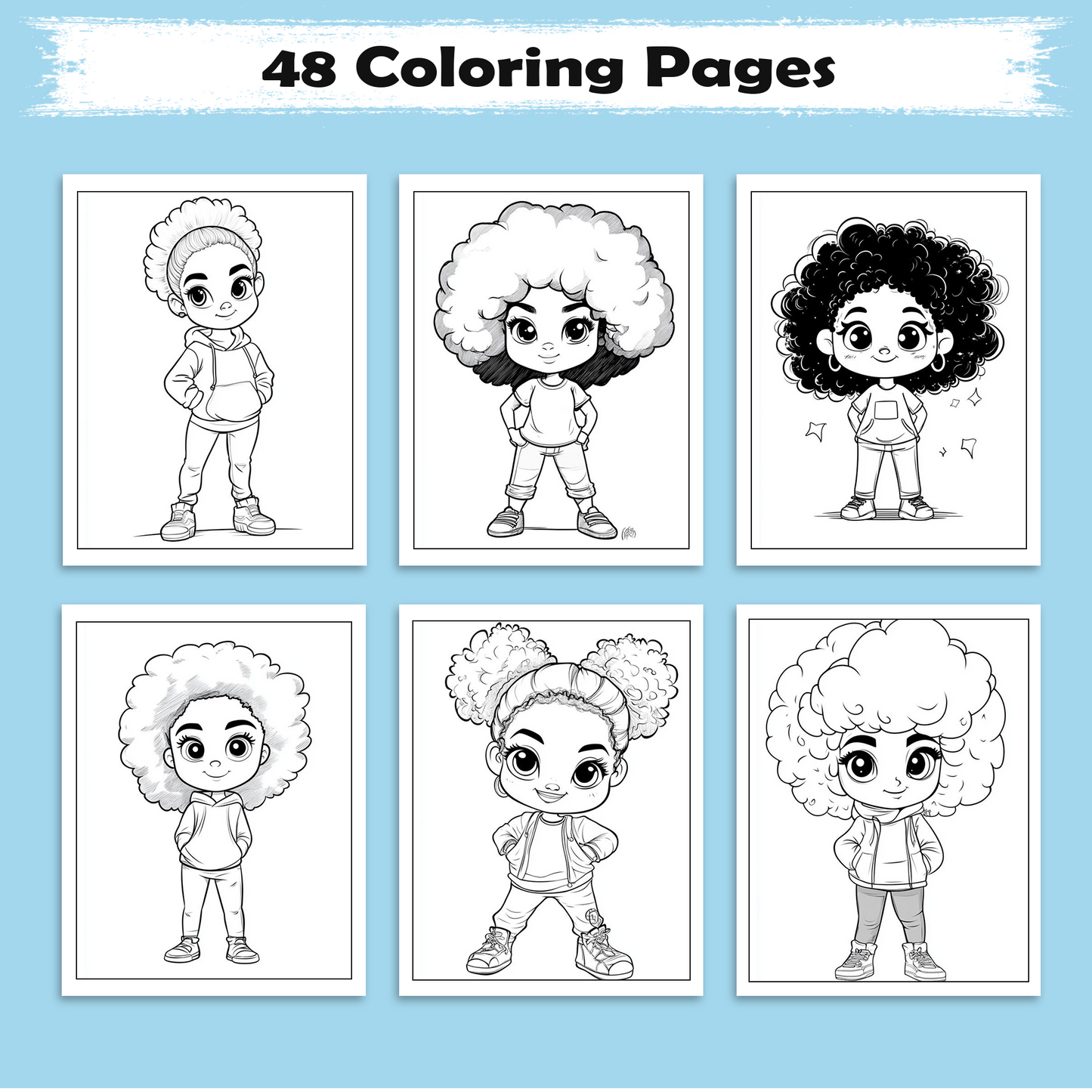 Bold & Braided Beauties – Black Girls Coloring Pages – 48 Pages – Empowering Hairstyles & Fashion – For Kids