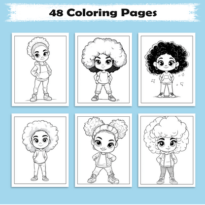 Bold & Braided Beauties – Black Girls Coloring Pages – 48 Pages – Empowering Hairstyles & Fashion – For Kids