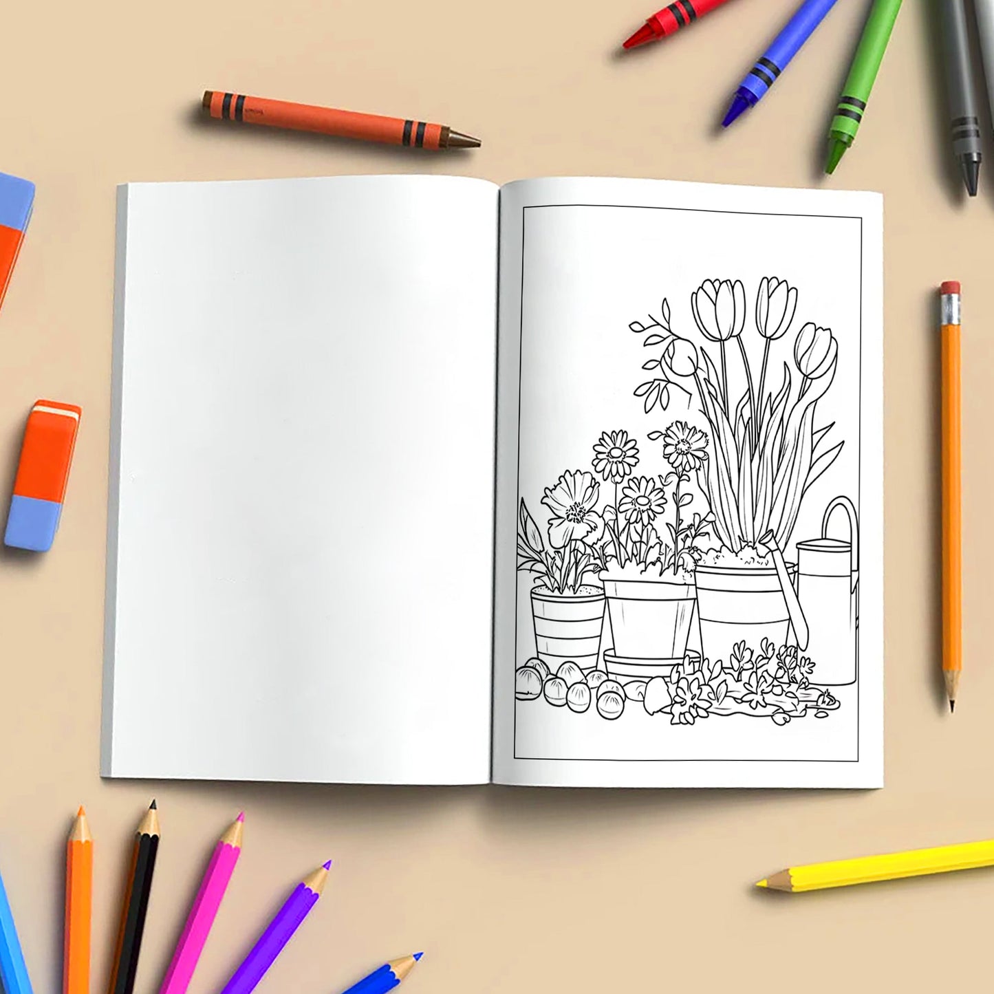 Blooming Garden Paths Coloring Pages– 48 Pages – Beautiful Flowers, Stone Paths, Wooden Fence – For Adults