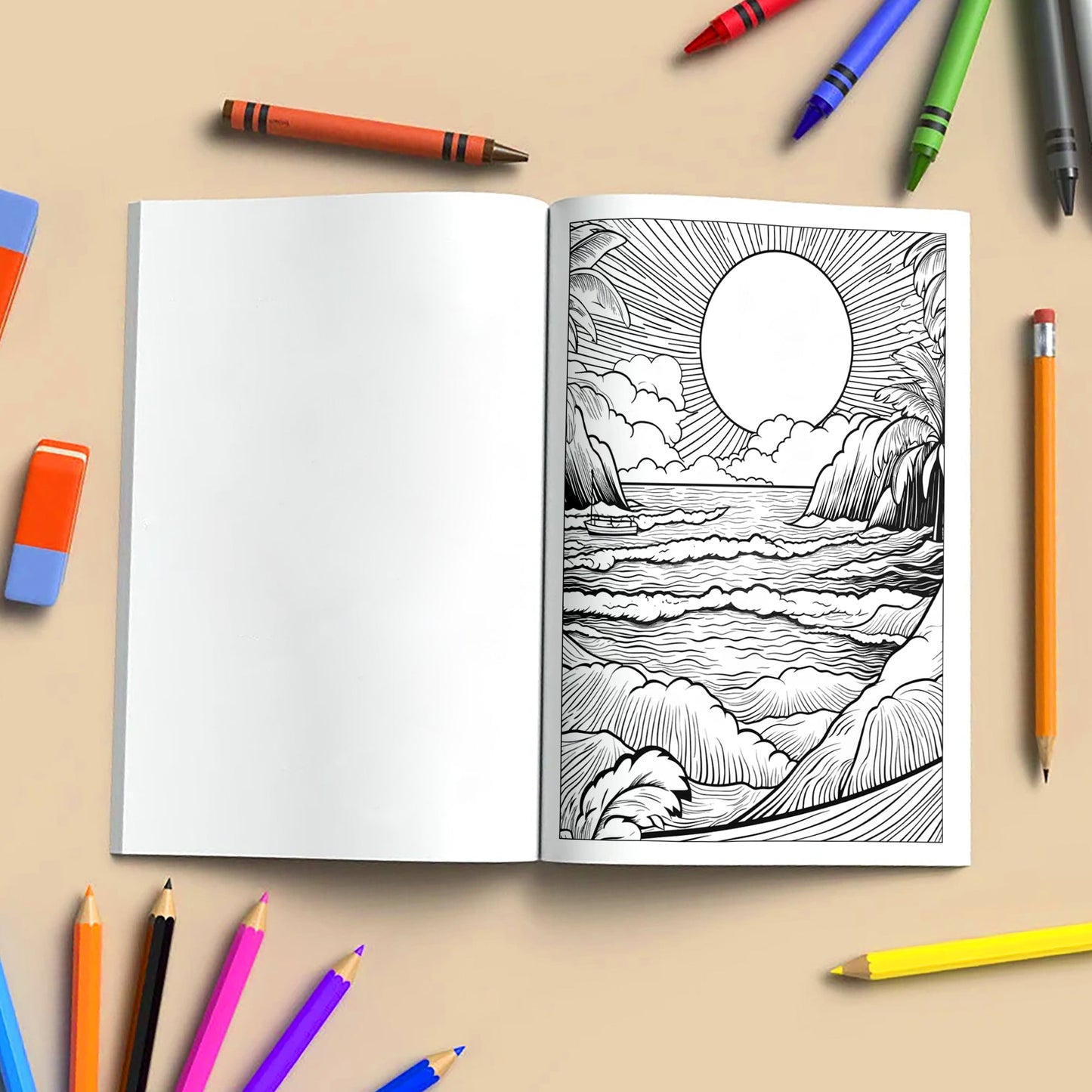 Waves of Hawaii Coloring Pages - 48 Sunrise Coast Scenes for Adults