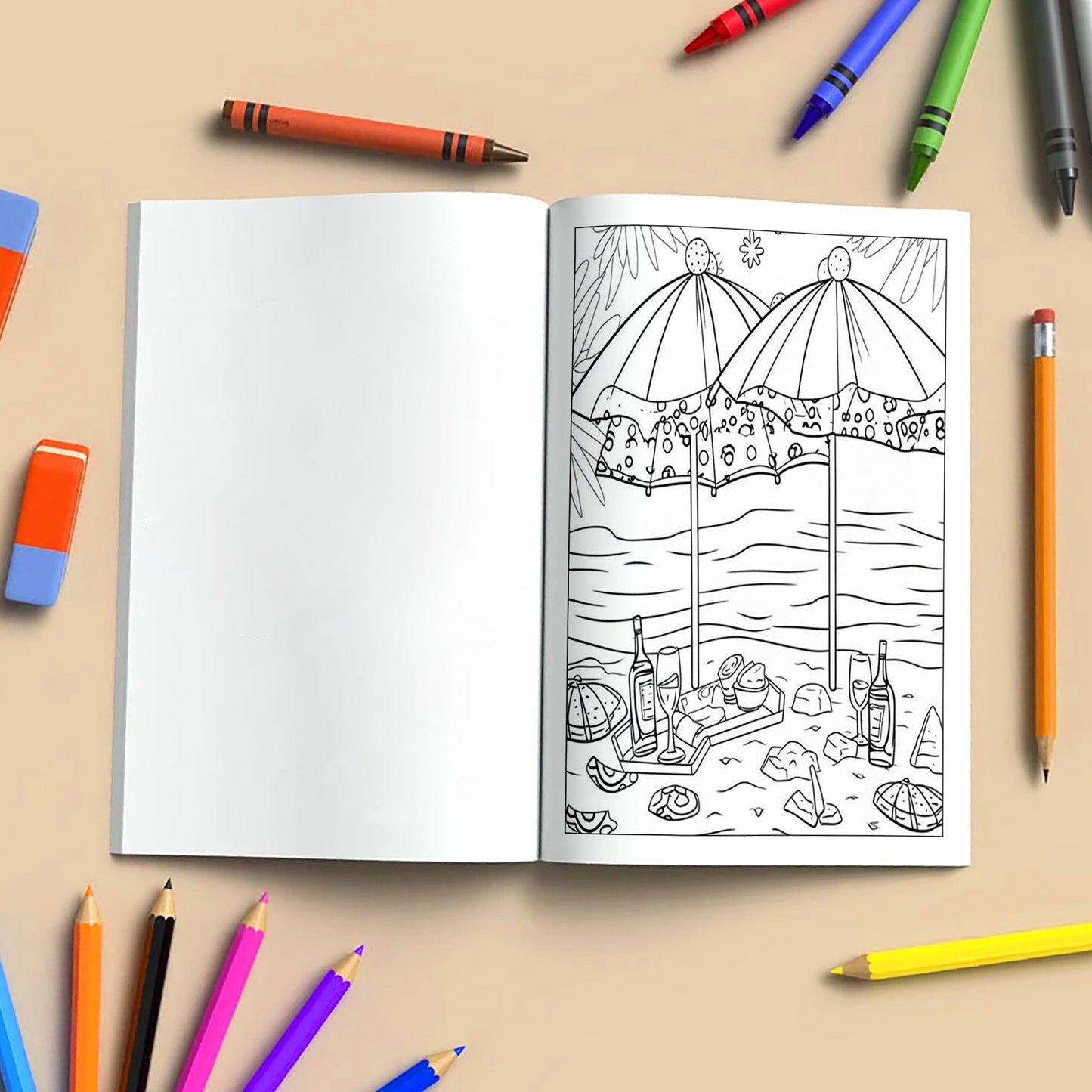 Tropical Picnic Escape Coloring Page – 48 Pages – Beach Picnic Theme – For Adults