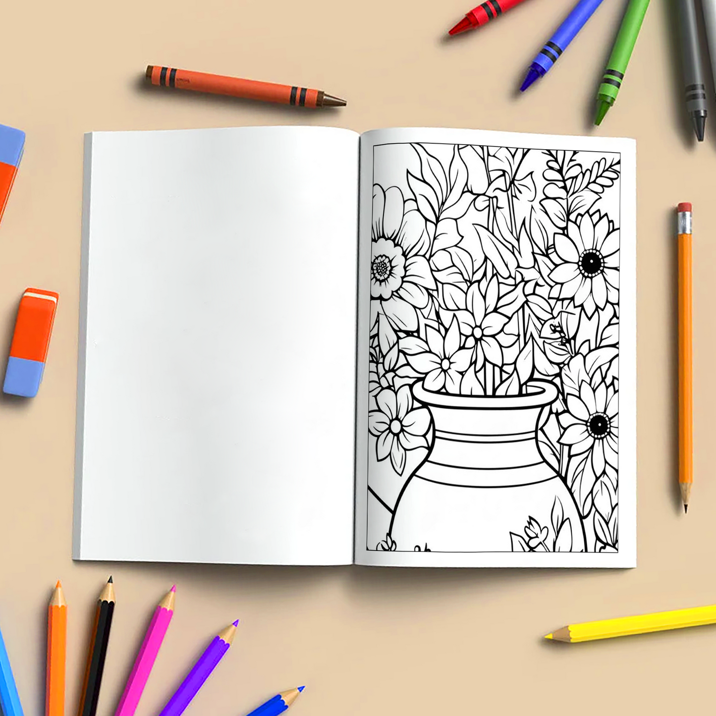 Potted Blooms – Flower Pot Coloring Pages – 48 Pages – Whimsical, Botanical, Easy-to-Color Designs – For Adults