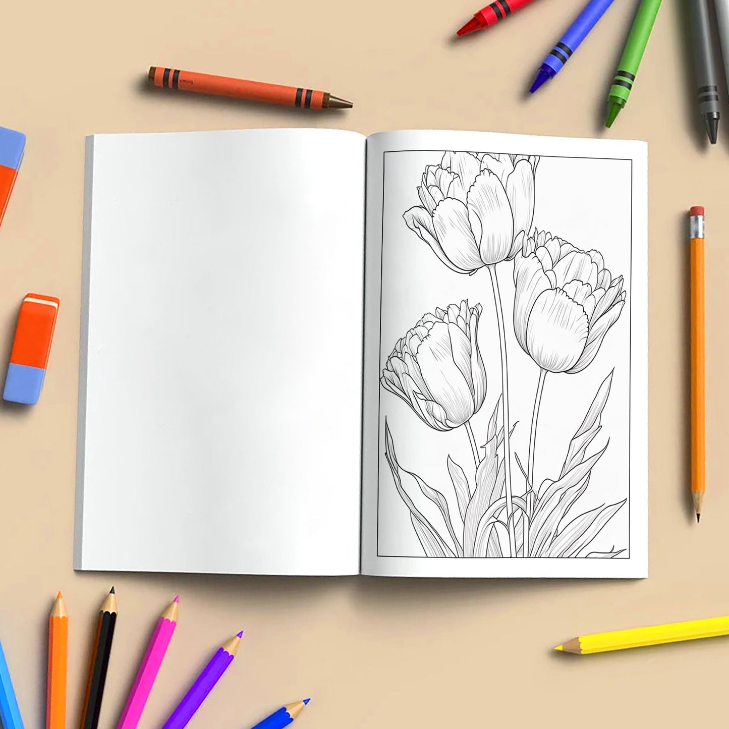 Tulip Serenity Coloring Pages – 48 Pages – Floral Art, Elegant Tulips, Botanical Designs – For Adults