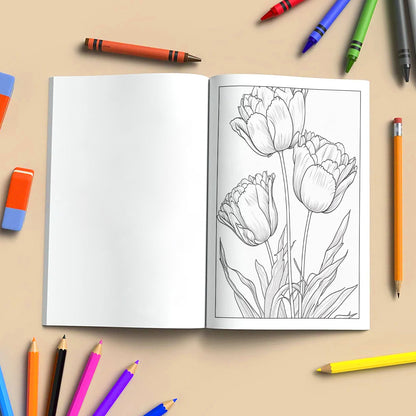 Tulip Serenity Coloring Pages – 48 Pages – Floral Art, Elegant Tulips, Botanical Designs – For Adults