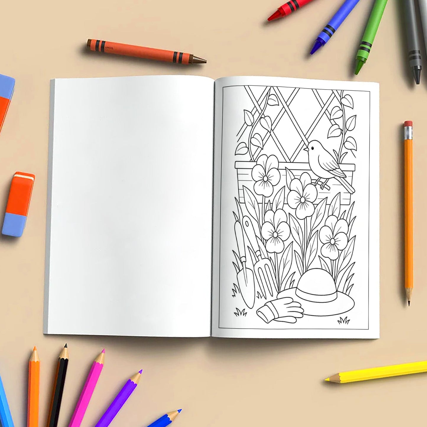 Backyard Bloomscapes – Flower Coloring Pages – 48 Pages – Cozy Gardens, Tulips, Roses, Birdhouses – For Adults