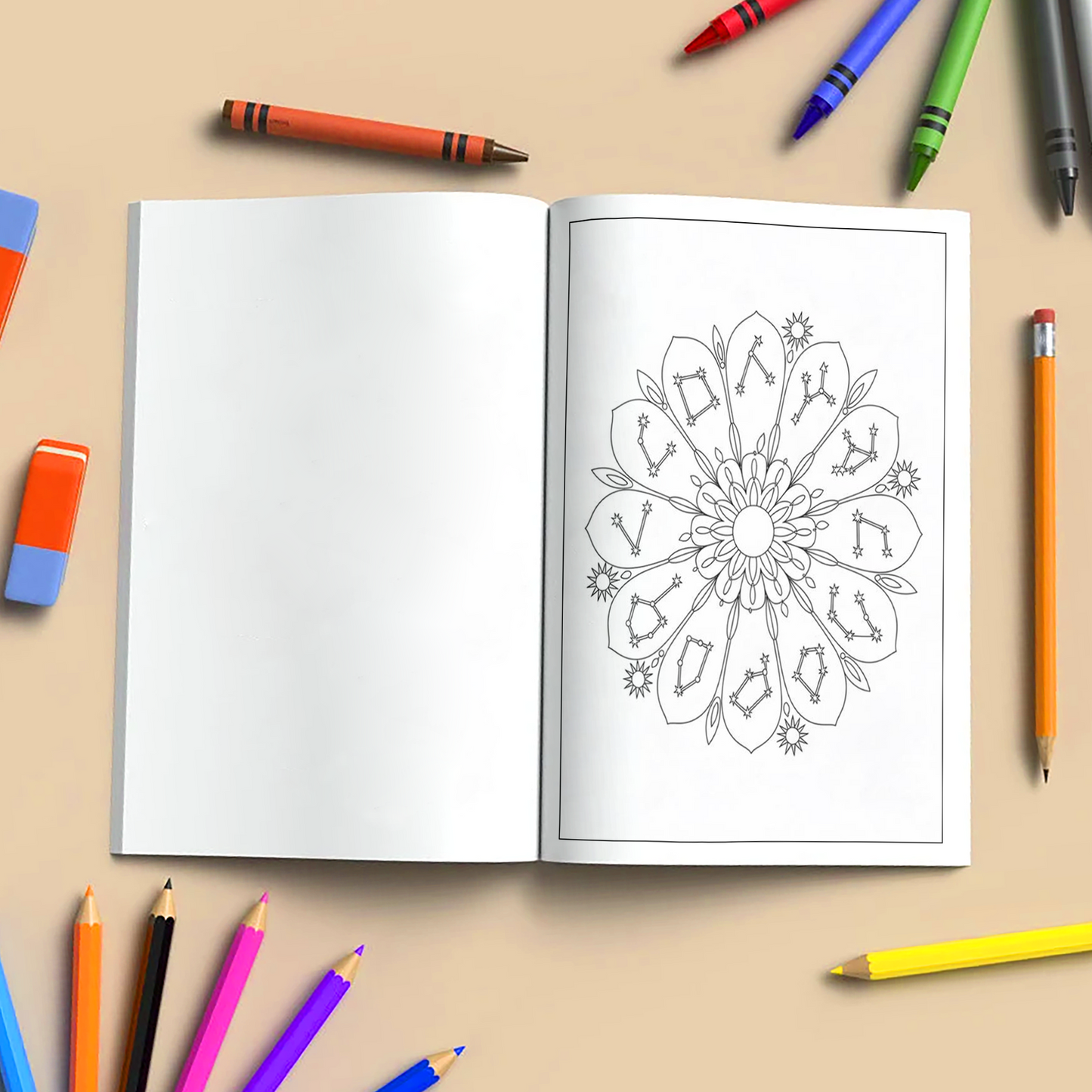 Zodiac Harmony – Astrology Coloring Pages – 48 Pages – Stars, Constellations, Mandala Designs – For Adults