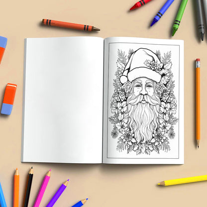 Jolly Santa Garden Coloring Pages – 48 Pages – Christmas Flowers, Santa Art, Holiday Vibes – For Adults