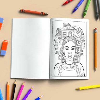 African Elegance Coloring Pages – 48 Pages – Beautiful Cultural Queens Portraits – For Adults