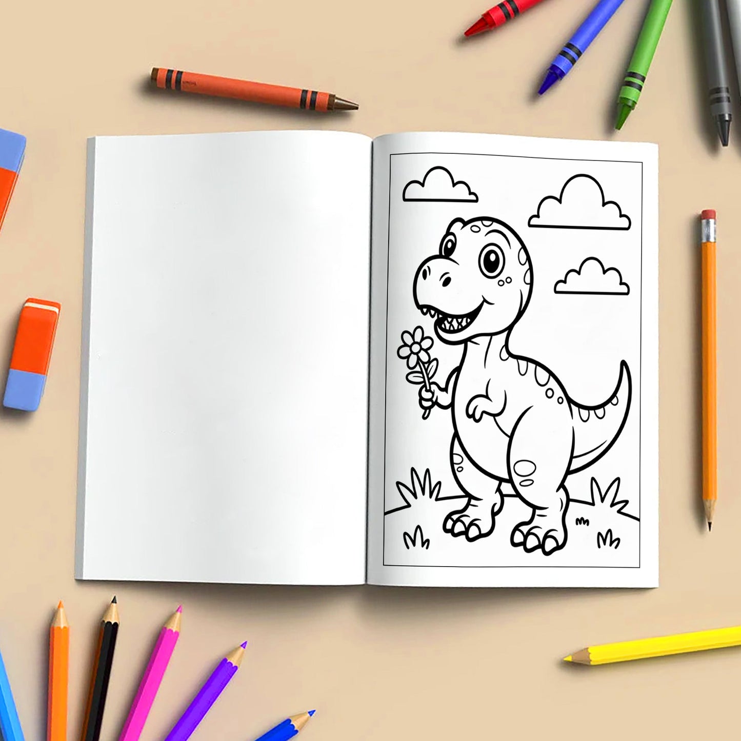 Happy Dino Days – Adorable Dinosaur Activity Coloring Pages – 48 Pages – Cute Dino, Outdoor Scenes – For Kids