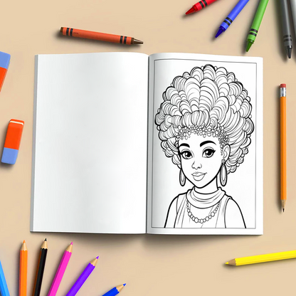 Curly Crown Queens – Black Girl Coloring Pages – 48 Pages – Afro Hair, Style & Confidence – For Kids