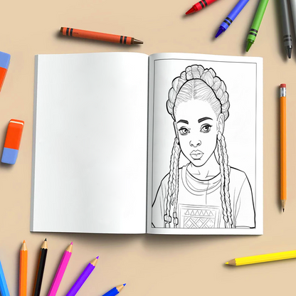 Braided Queens – Black Girls Coloring Pages – 48 Pages – Stylish, Empowering, Diverse Hairstyles – For Kids