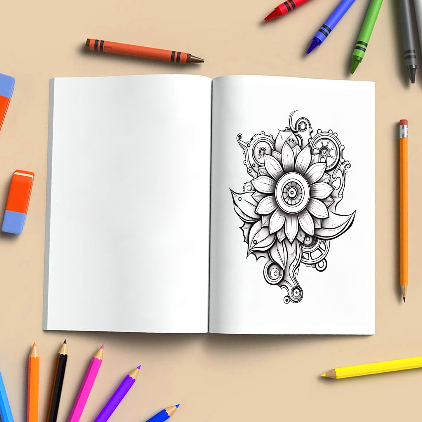Mechanical Petals Mandala Coloring Pages – 48 Intricate Steampunk Flower Illustrations for Adults