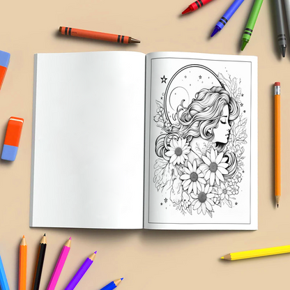 Moonlit Petals – Flower and Moon Coloring Pages – 48 Pages – Feminine, Magical, Nature-Inspired Beauty – For Adults