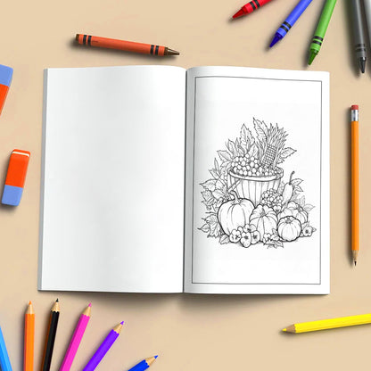 Pumpkin Bloom Delight Coloring Pages – 48 Pages – Pumpkins, Autumn Flowers, Harvest Garden Designs – For Adults