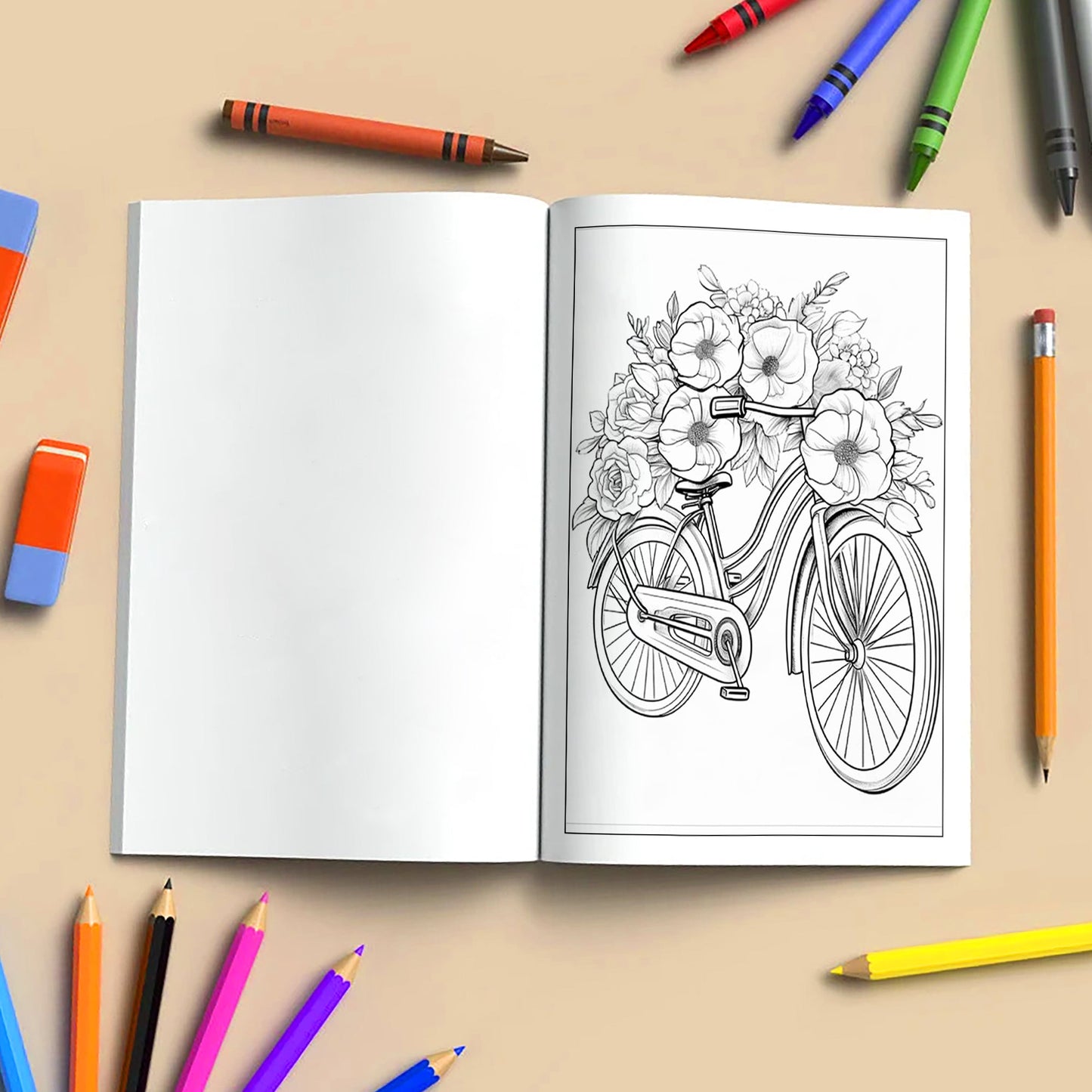 Bicycle Blossoms Coloring Pages – 48 Beautiful Bike & Floral Sheets – For Adults