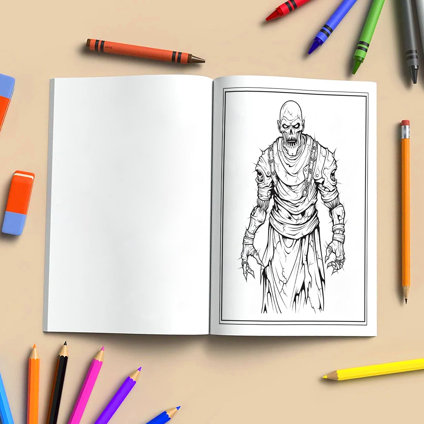 Haunting Screams Horror Coloring Pages – 48 Pages – Scary Skeletons, Zombies & Haunted Piano Scene – For Adults