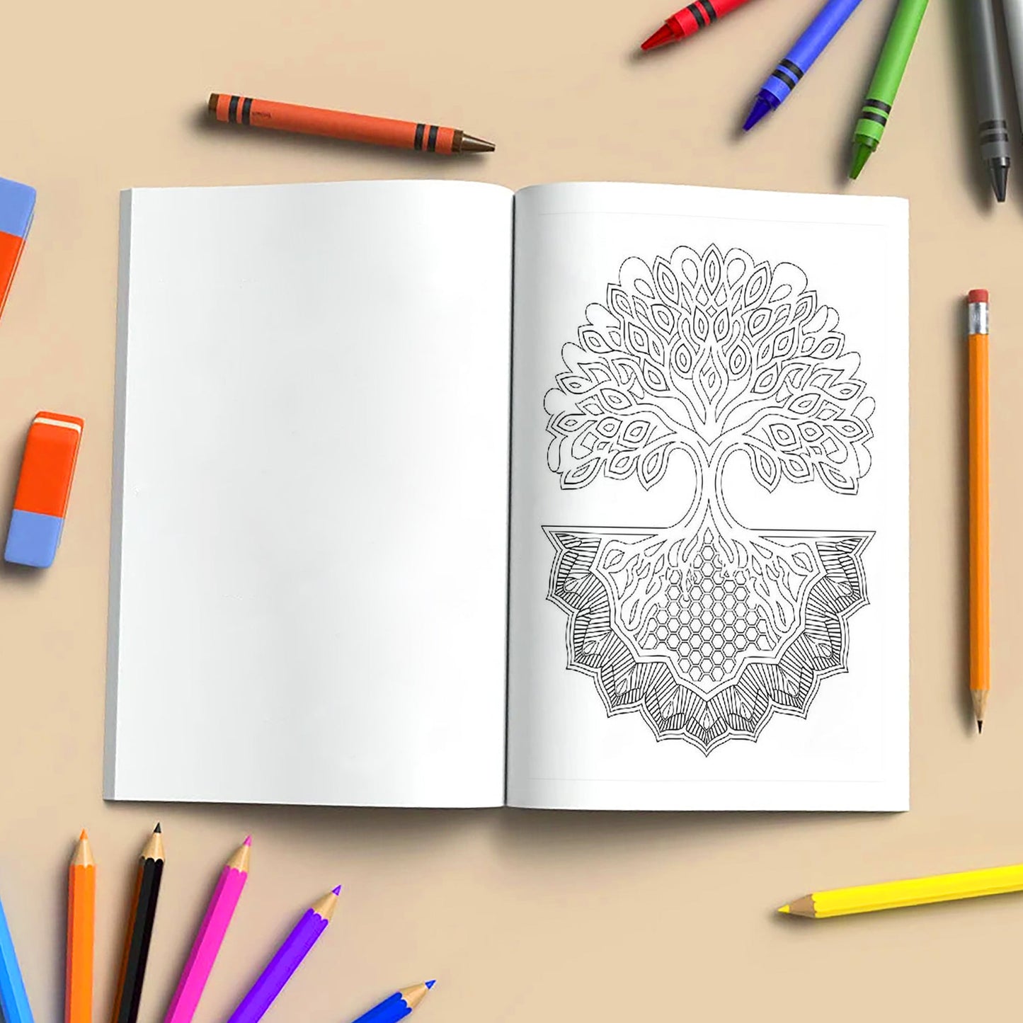 Roots of Harmony Coloring Pages – 48 Pages – Tree Mandalas and Sacred Patterns for Adults