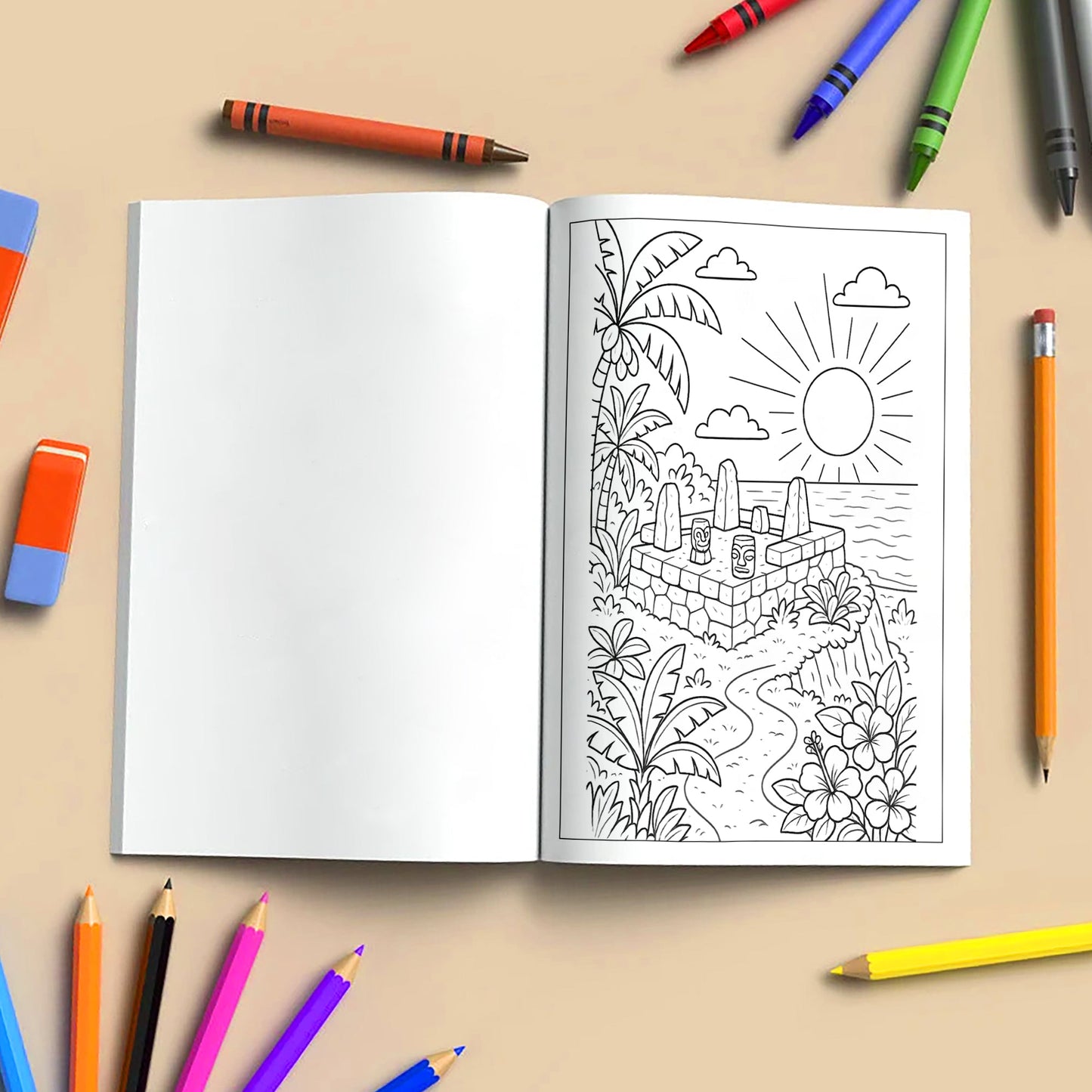 Sacred Hawaii Coloring Pages – 48 Legendary Temples & Tiki Scenes for Adults