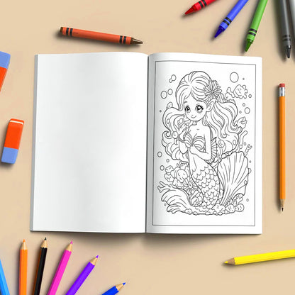 Kawaii Mermaid Magic Coloring Pages – 48 Pages – Cute Ocean, Mermaid, and Sea Life Designs – For Kids