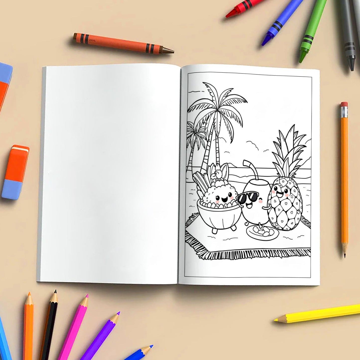 Kawaii Hawaii Treats Coloring Pages – 48 Cute Tropical Snack Illustrations for Kids